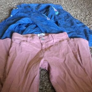 Pink pants with blue jean shirt